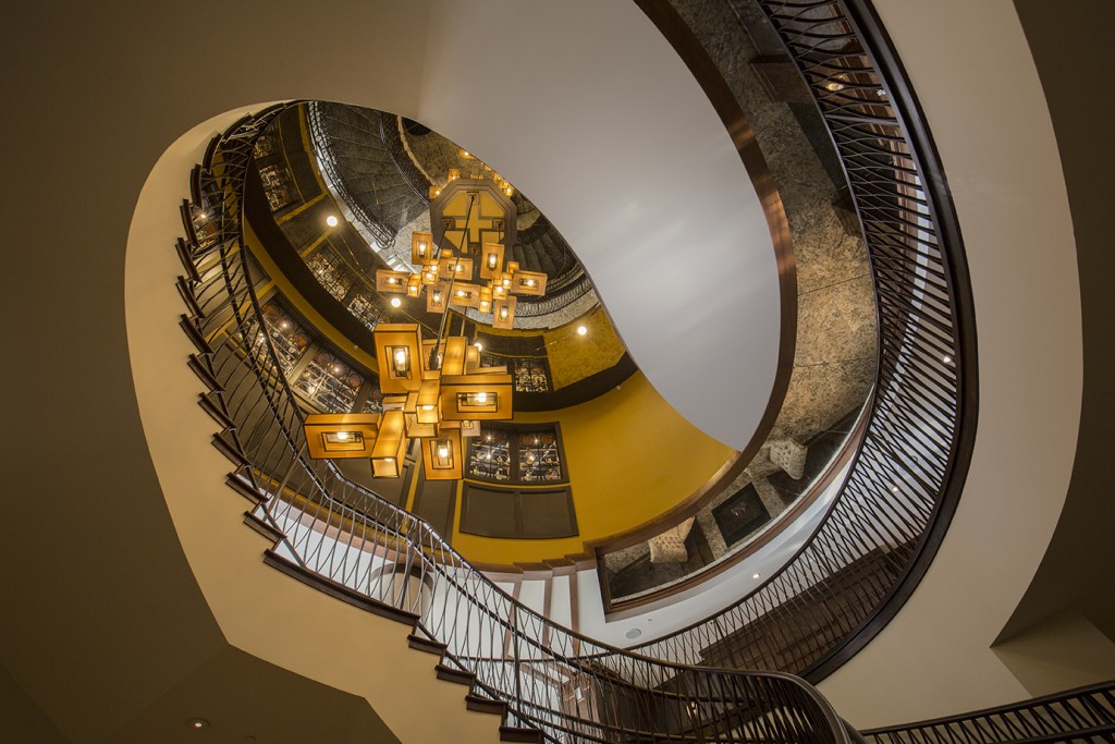 Spiral Staircase with Modern Chandelier