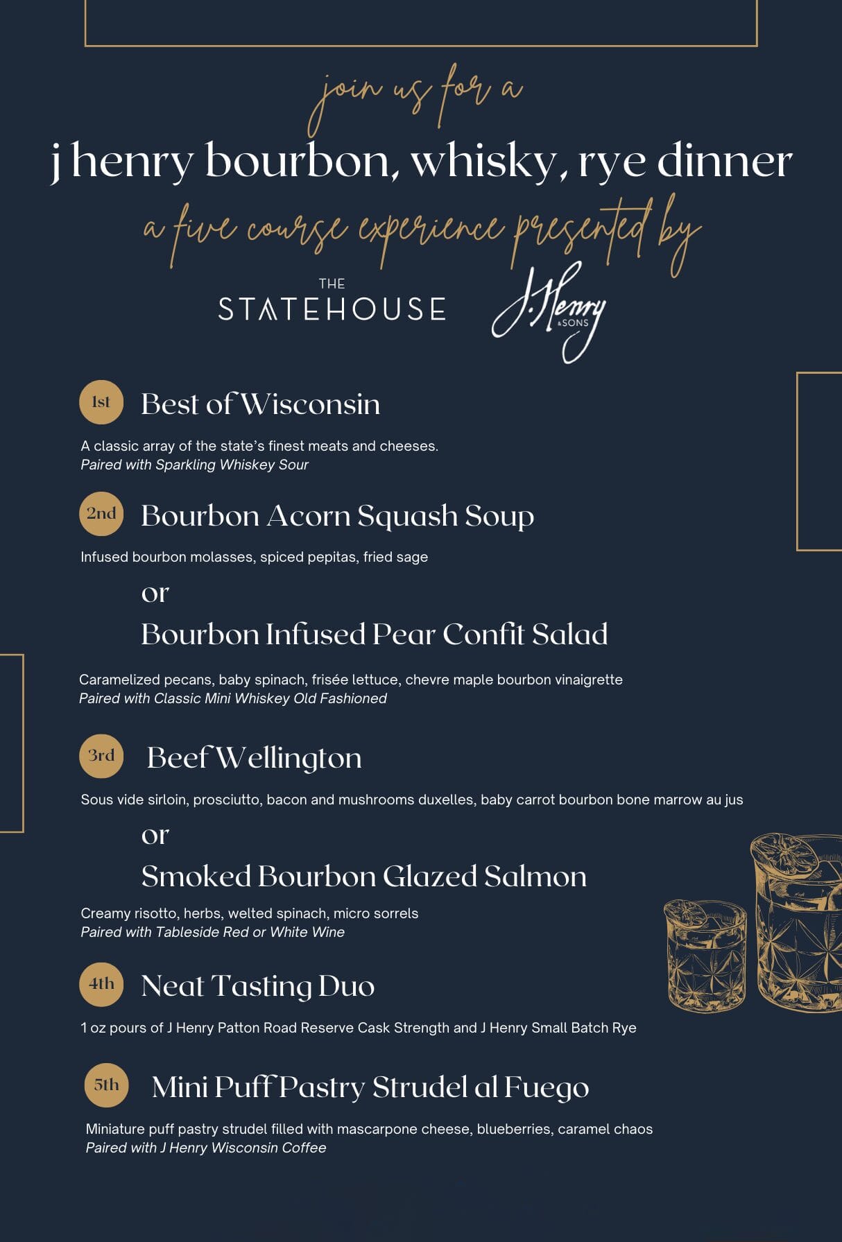 J. Henry Dinner menu